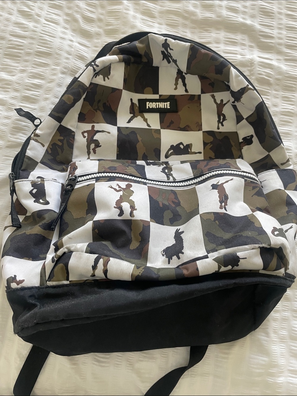 Fortnite Camo Checkered Backpack - Green & Cream